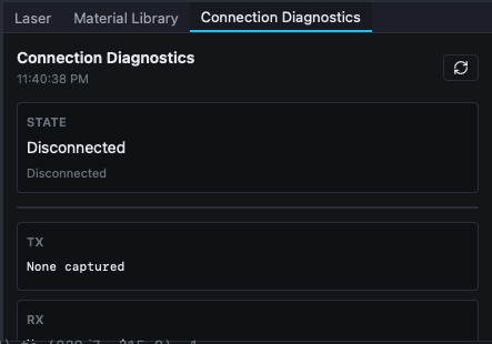Connection Diagnostics panel when no machine is connected.